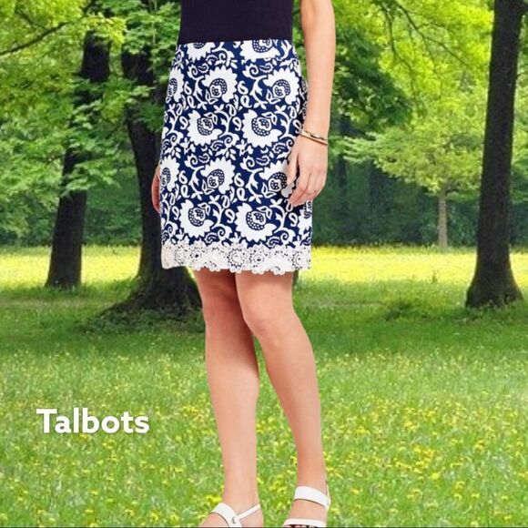 Talbots navy and white print skirt - Picture 1 of 6